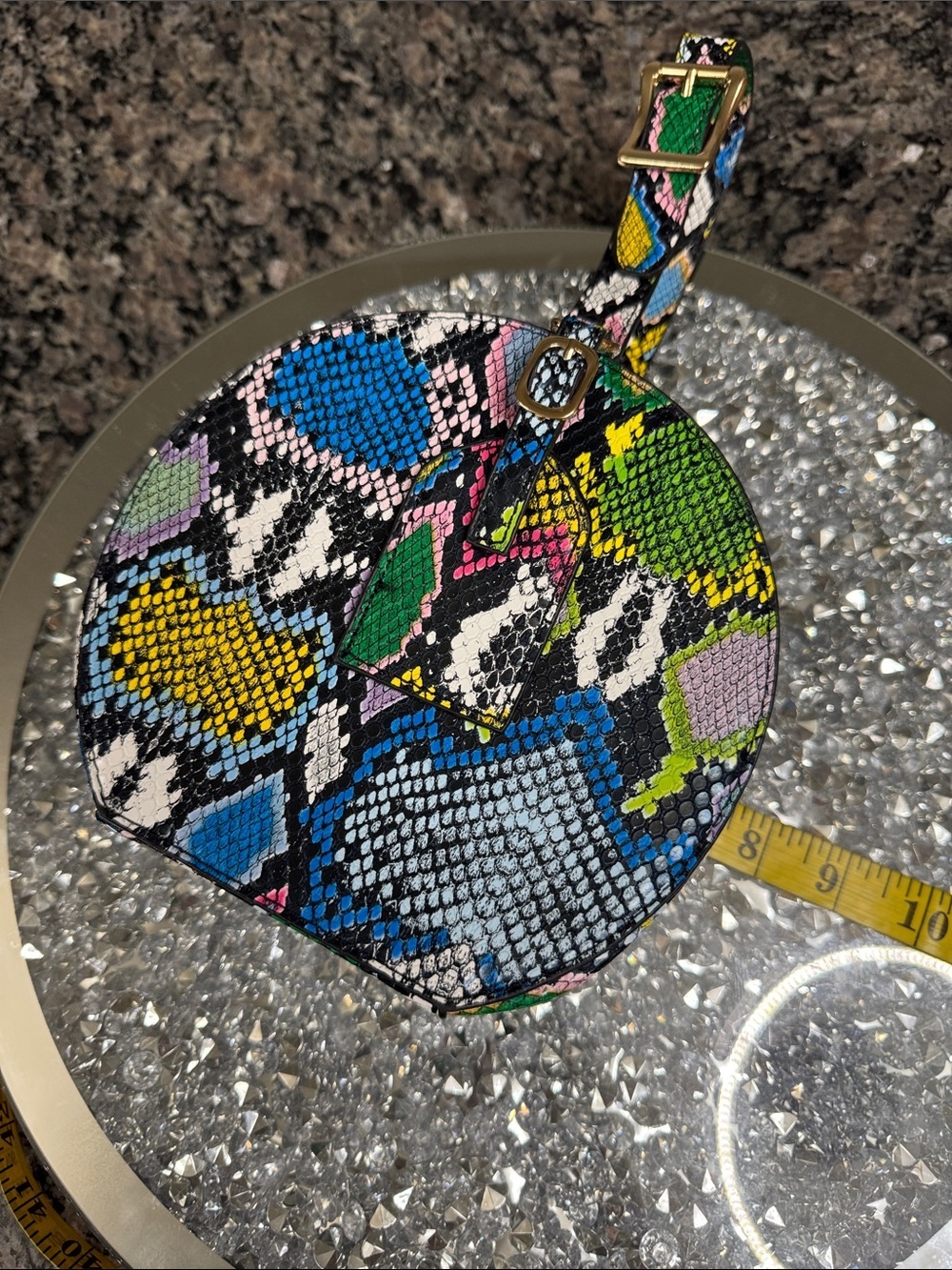 Multicolor Python-Print Round Wristlet mini Bag EUC - Picture 8 of 15
